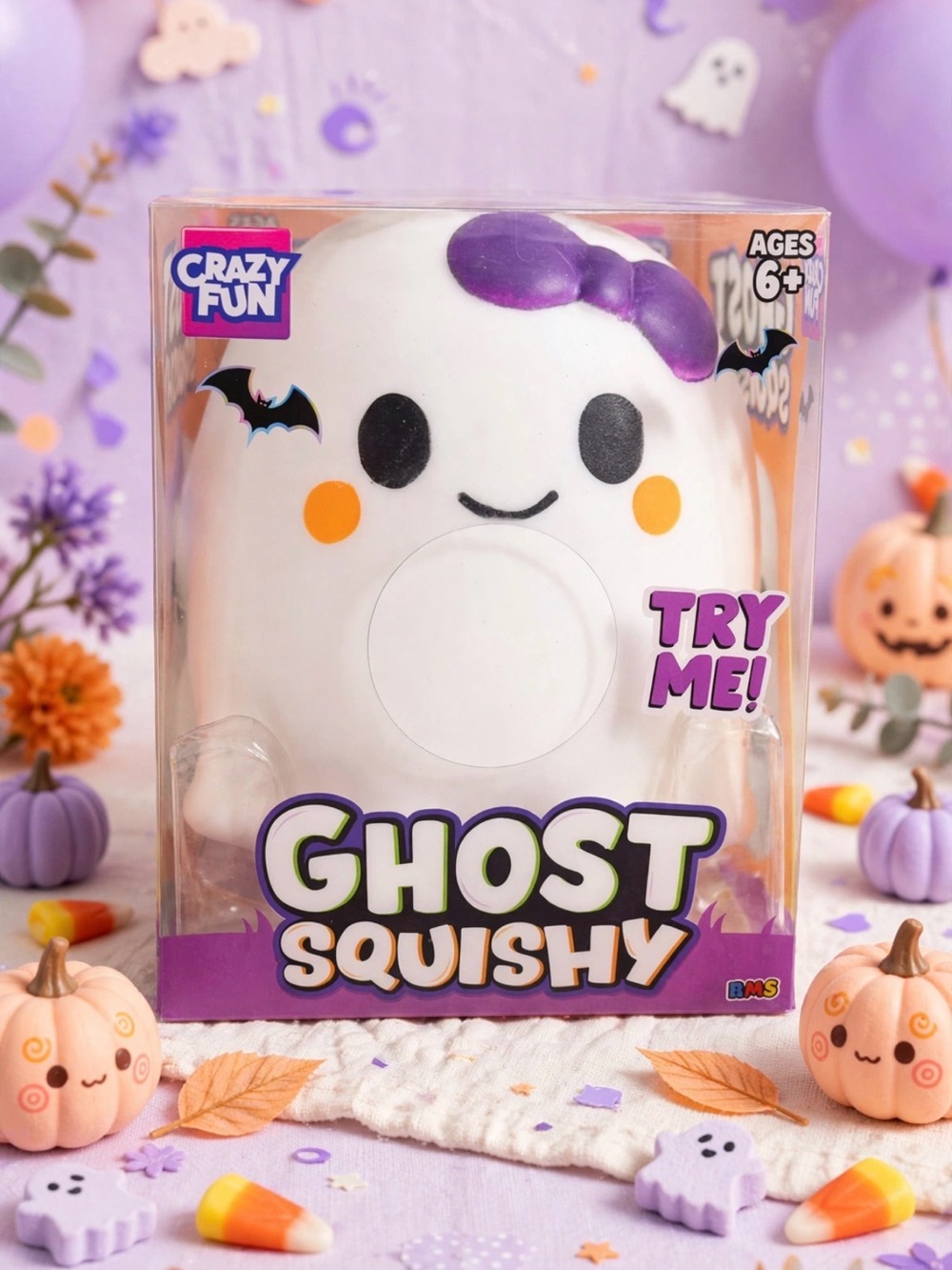 Ghost Squishy Plush Toy - White & Purple